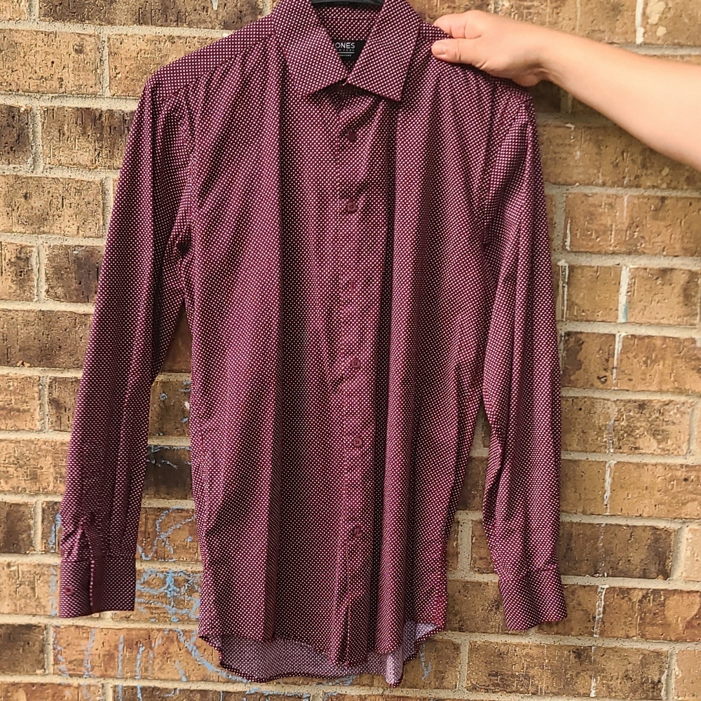 Men's Jones New York Red Dress Shirt with Pointed Collar Small